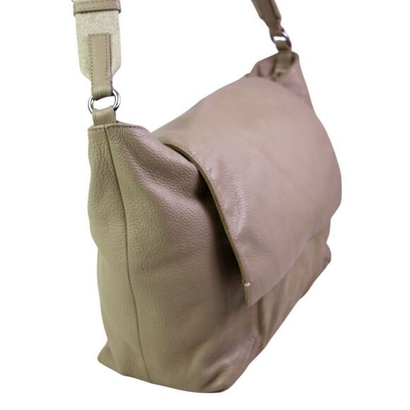 LRG FEM BEIGE TAUPE GENUINE LEATHER FLAP SHOULDER BAG X-BODY HANDBAG HOBO PURSE - Picture 3 of 16
